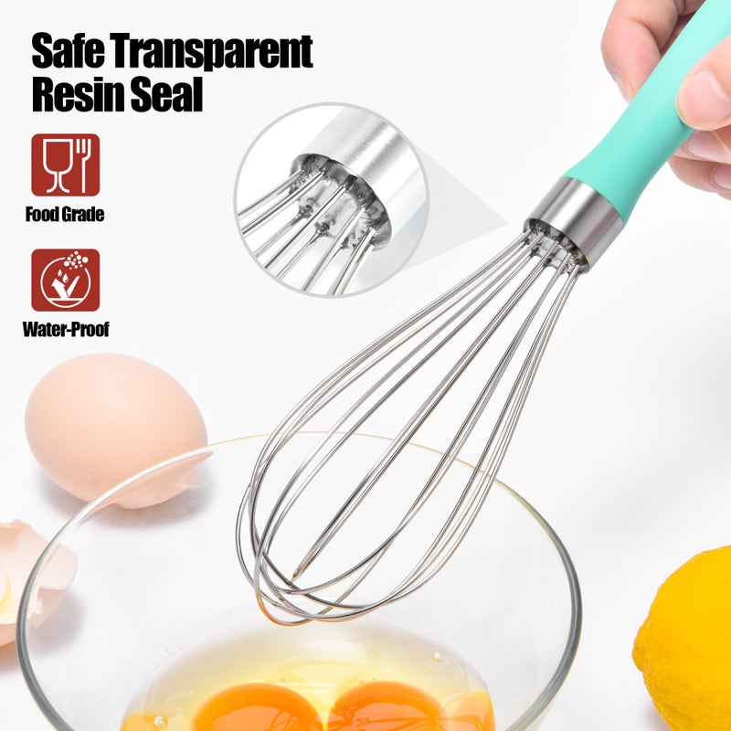 Handheld 18/8 Stainless Steel Balloon Whisk with 8 Rust-Proof Wires and Non-Slip Silicone Handle, Aqua Sky - Image 5