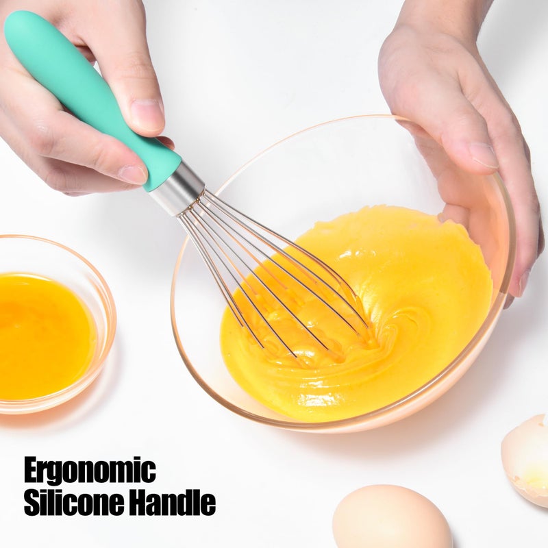 Handheld 18/8 Stainless Steel Balloon Whisk with 8 Rust-Proof Wires and Non-Slip Silicone Handle, Aqua Sky - Image 4
