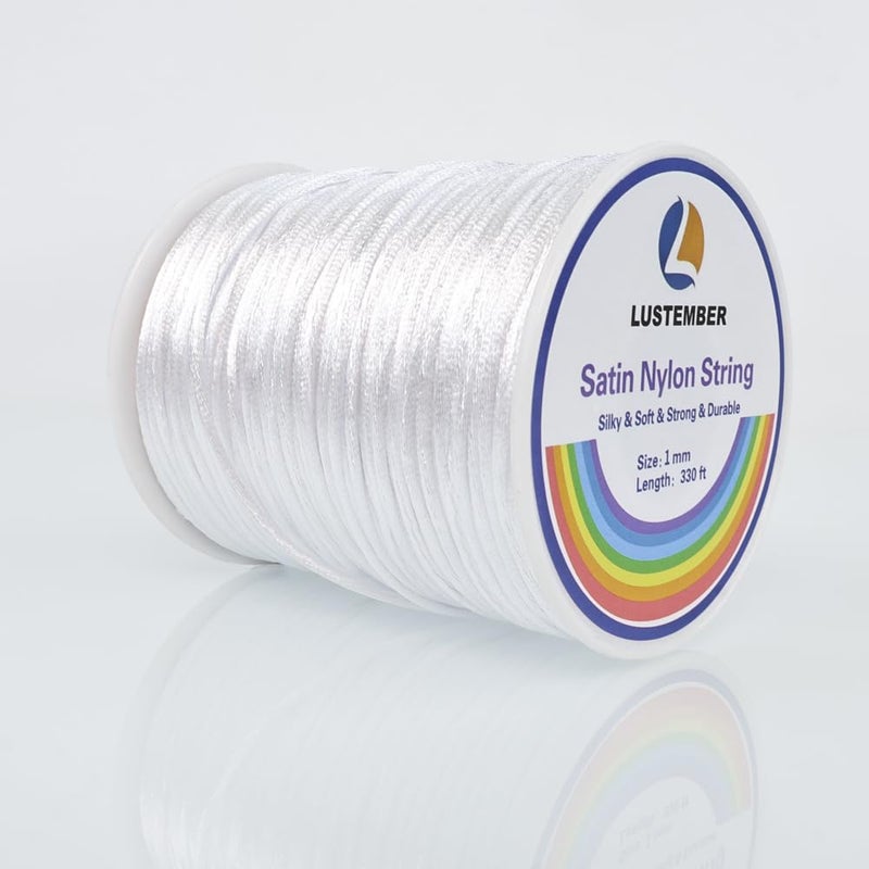LUSTEMBER 330 Feet Satin Nylon String, 1 mm Silky Smooth Durable Nylon Cord for Jewelry Making, Bracelets, Beading, Necklaces, Macrame, Kumihimo, Rattail, and Chinese Knot Craft - Image 1