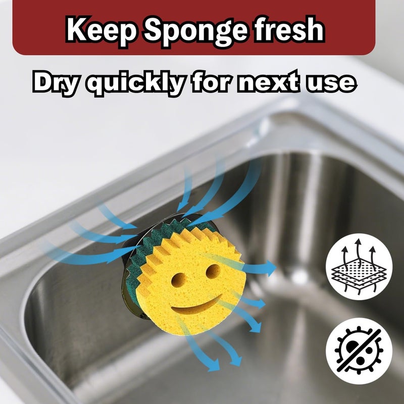 BekPooQ Stainless Steel Smiley Face Sponge Holder with Adhesive Hook - No Falling Risk, Rustproof Sink Sponge Holder for Kitchen, Bathroom&RV Apartment, Keep Happy Face Sponges Dry and Odor Free, Black - Image 5