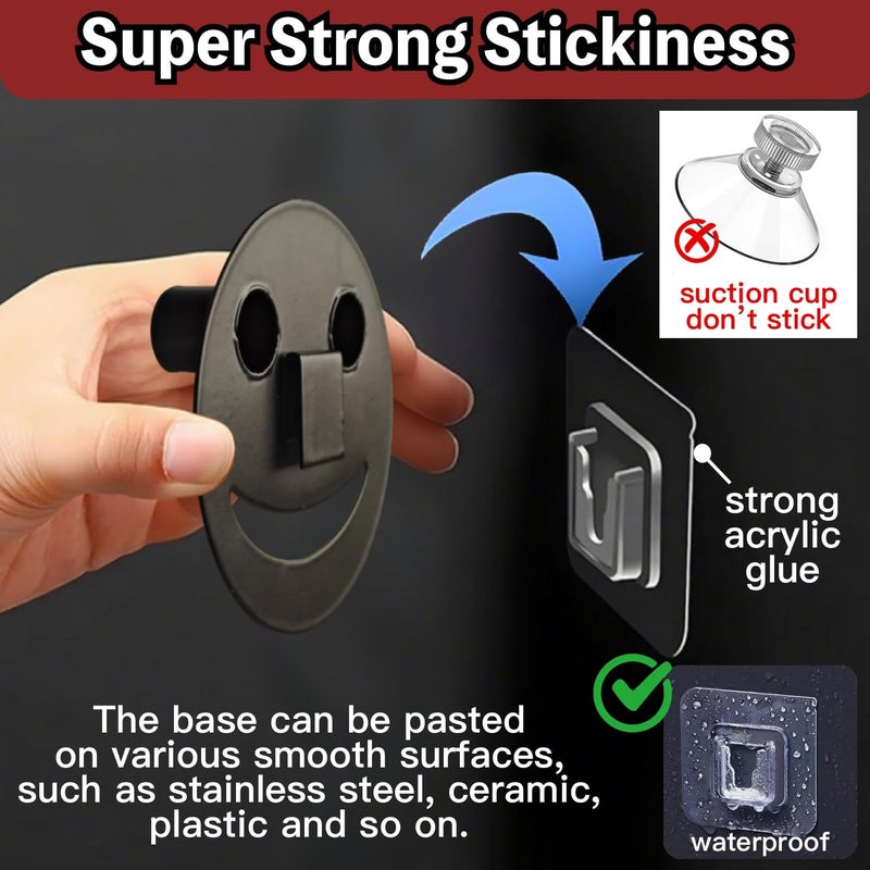 BekPooQ Stainless Steel Smiley Face Sponge Holder with Adhesive Hook - No Falling Risk, Rustproof Sink Sponge Holder for Kitchen, Bathroom&RV Apartment, Keep Happy Face Sponges Dry and Odor Free, Black - Image 3