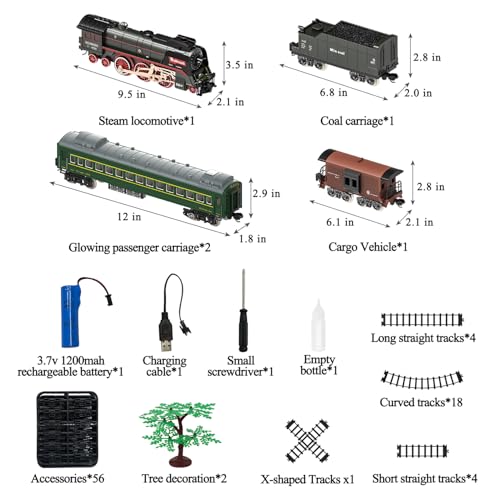 Hitish Train Set for Kids, Electric Train Toys with Realistic Light Sounds Smoke, Christmas Train Model Gifts for Toddlers Boys Girls, Steam Locomotive, Luxury Track & 2 Glowing Passenger Carriages - Image 5