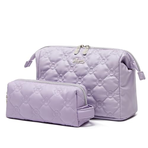 BOYATU Travel Makeup Bag Cosmetic Pouch 2 Pcs Set Waterproof Vegan Leather Cosmetic Bags for Women Cute Quilted Skincare Make up Toiletry Bag for Girl 03Purple - Image 3
