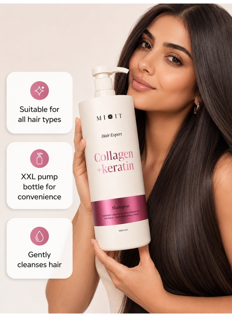 MIXIT Collagen & Keratin Laminating Shampoo for Frizzy Hair, Smoothing Anti-Frizz Shine, 1000ml - Image 3