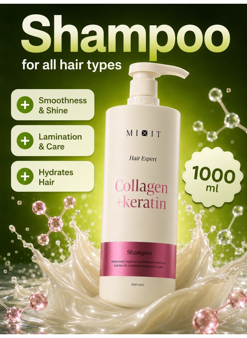 MIXIT Collagen & Keratin Laminating Shampoo for Frizzy Hair, Smoothing Anti-Frizz Shine, 1000ml - Image 5