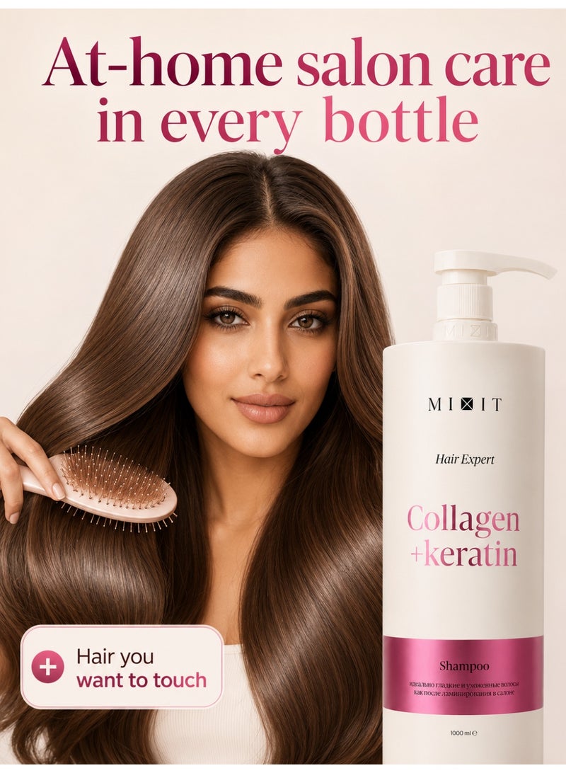 MIXIT Collagen & Keratin Laminating Shampoo for Frizzy Hair, Smoothing Anti-Frizz Shine, 1000ml - Image 4