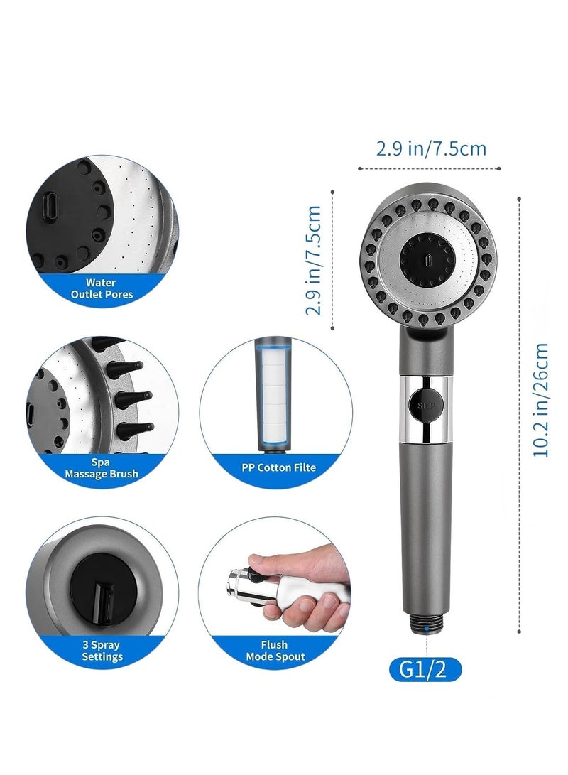 Shower Head, High Pressure Remove Chlorine and Impurities, with 3 Spray Modes, Massages Scalp to anti Hairfall Dry Skin, Grey - Image 4