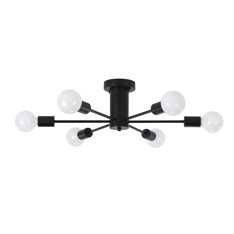 6-Lights Modern Chandelier Ceiling Light Black Industrial Semi Flush Mount Celing Light Fixture for Bedroom Dining Room Kitchen Living Room (Bulbs Not Included) - Image 1