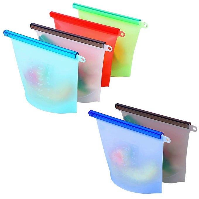 LEAKPROOF MULTICOLOR FOOD GRADE SILICONE MADE FOOD STORAGE BAG REUSABLE ZIPLOCK PACK OF 6