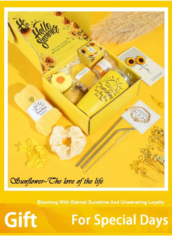 Arabest Sunflower Gift Basket for Mom & Best Friend - Tumbler, Bath Salt & Handmade Soap Set (Birthday/Thank You Gift for Her)  - Image 1