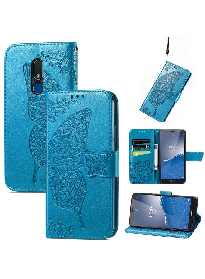 erorex Case For Nokia C3 Butterfly Love Flower Embossed Leather Phone Case - Image 1
