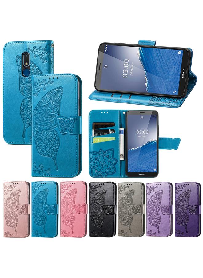 erorex Case For Nokia C3 Butterfly Love Flower Embossed Leather Phone Case - Image 5