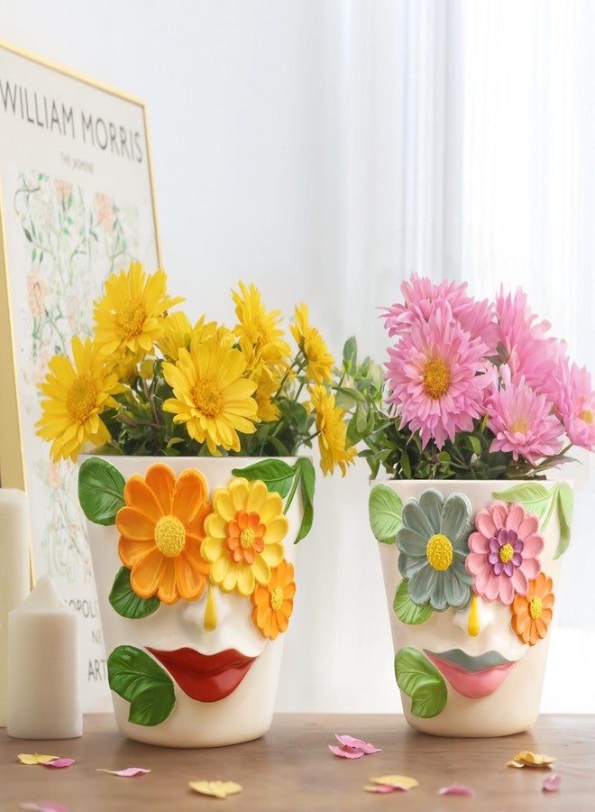 GUGUGO Unique Face Flower Plant Pots, Colorful Cute Succulent Planters with Drainage, Abstract Rainbow Head Flower Planters Pots for Indoor Plants, Funny Eclectic Home Décor (Blue&Pink, 5Inch) - Image 3