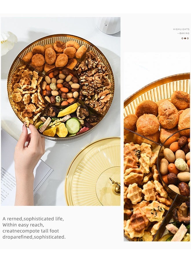 MLADEN - Nut And Candy Serving Tray With Lid Round Plastic Platters Food Storage Container With Elk Handle Candy Plates For Nuts Dried Fruit Snacks (Brown) - Image 1