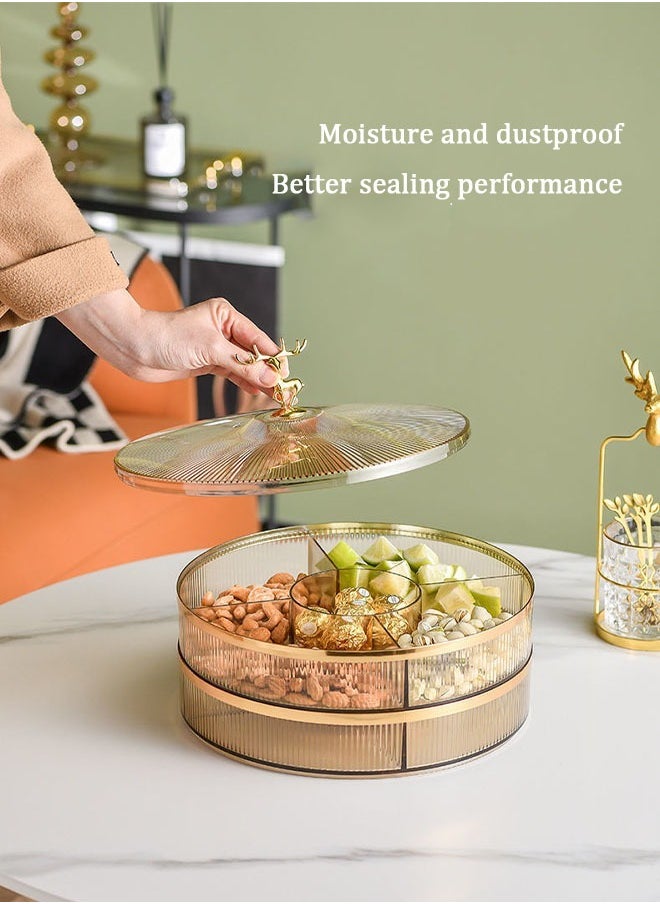 MLADEN - Nut And Candy Serving Tray With Lid Round Plastic Platters Food Storage Container With Elk Handle Candy Plates For Nuts Dried Fruit Snacks (Brown) - Image 1