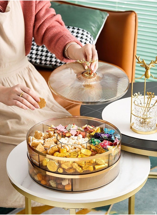 MLADEN - Nut And Candy Serving Tray With Lid Round Plastic Platters Food Storage Container With Elk Handle Candy Plates For Nuts Dried Fruit Snacks (Brown) - Image 1
