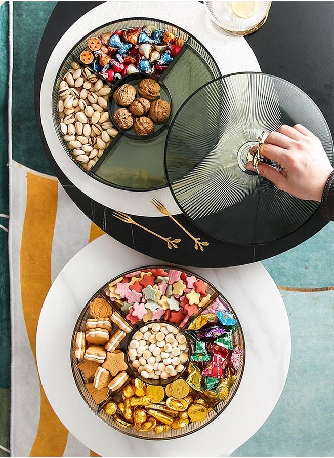 MLADEN - Nut And Candy Serving Tray With Lid Round Plastic Platters Food Storage Container With Elk Handle Candy Plates For Nuts Dried Fruit Snacks (Brown) - Image 1
