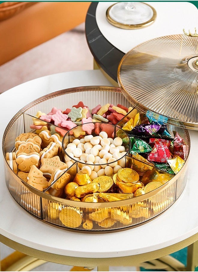 MLADEN - Nut And Candy Serving Tray With Lid Round Plastic Platters Food Storage Container With Elk Handle Candy Plates For Nuts Dried Fruit Snacks (Brown) - Image 1