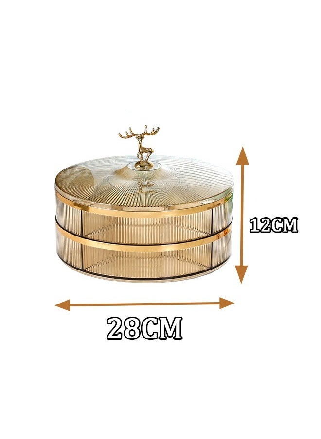 MLADEN - Nut And Candy Serving Tray With Lid Round Plastic Platters Food Storage Container With Elk Handle Candy Plates For Nuts Dried Fruit Snacks (Brown) - Image 1