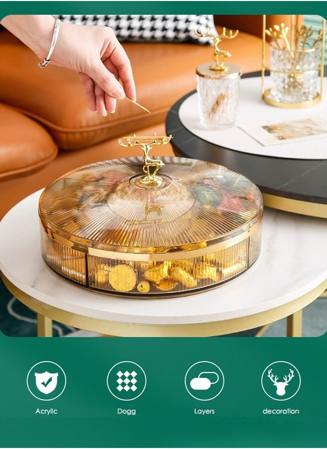 MLADEN - Nut And Candy Serving Tray With Lid Round Plastic Platters Food Storage Container With Elk Handle Candy Plates For Nuts Dried Fruit Snacks (Brown) - Image 1