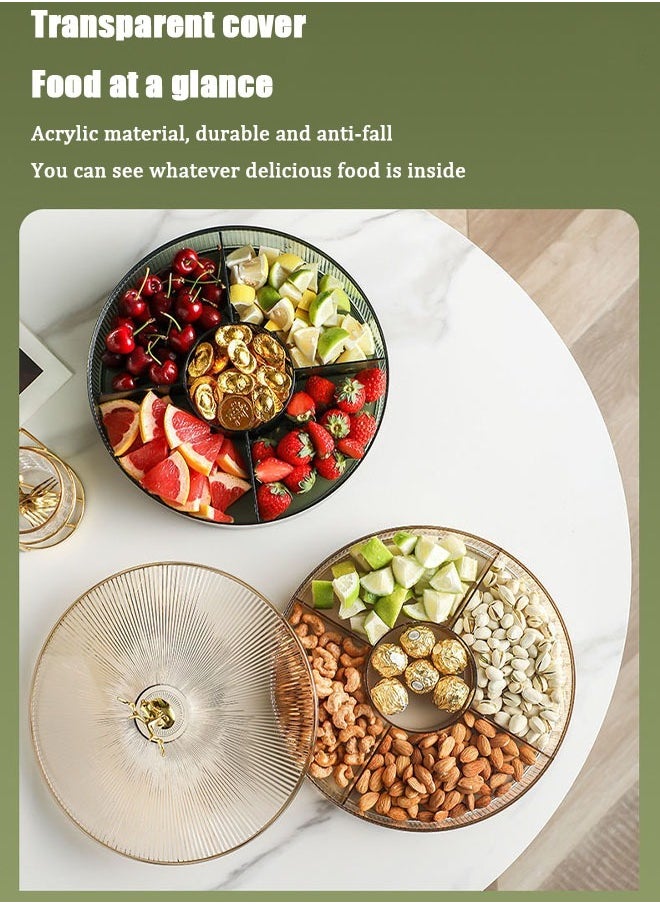 MLADEN - Nut And Candy Serving Tray With Lid Round Plastic Platters Food Storage Container With Elk Handle Candy Plates For Nuts Dried Fruit Snacks (Brown) - Image 1