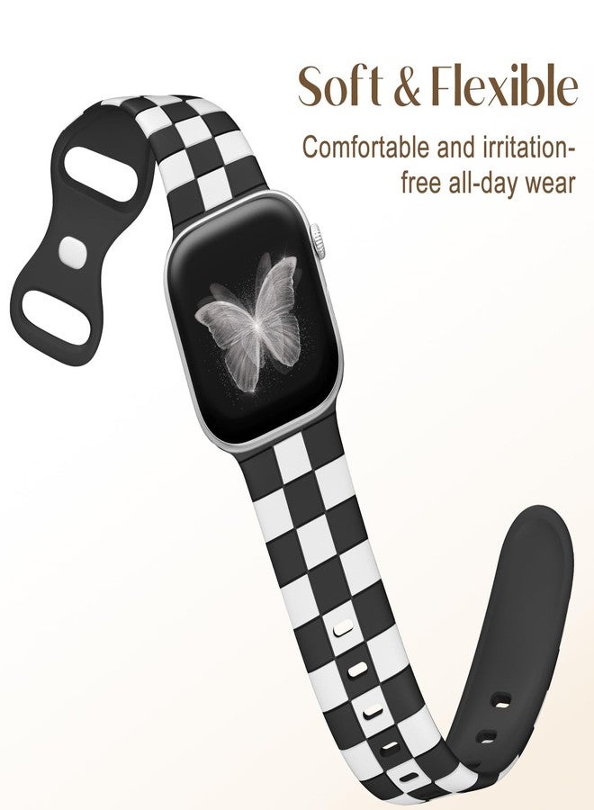 DaQin Checkered Band Compatible with Apple Watch Bands for Women 40mm 41mm 42mm 38mm Men, Cute Soft Silicone Dressy Designer Strap Repalacement Wristbands for iWatch Bands Series 11 10 SE 9 8 7 6 5 4 - Image 3