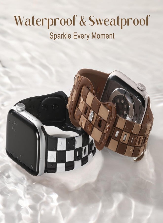 DaQin Checkered Band Compatible with Apple Watch Bands for Women 40mm 41mm 42mm 38mm Men, Cute Soft Silicone Dressy Designer Strap Repalacement Wristbands for iWatch Bands Series 11 10 SE 9 8 7 6 5 4 - Image 5