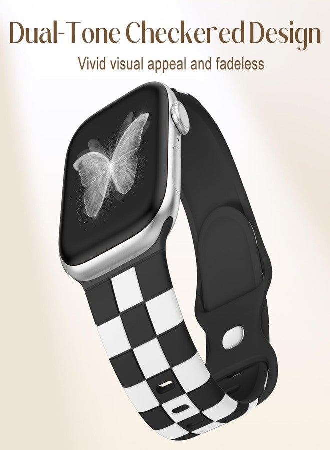 DaQin Checkered Band Compatible with Apple Watch Bands for Women 40mm 41mm 42mm 38mm Men, Cute Soft Silicone Dressy Designer Strap Repalacement Wristbands for iWatch Bands Series 11 10 SE 9 8 7 6 5 4 - Image 4