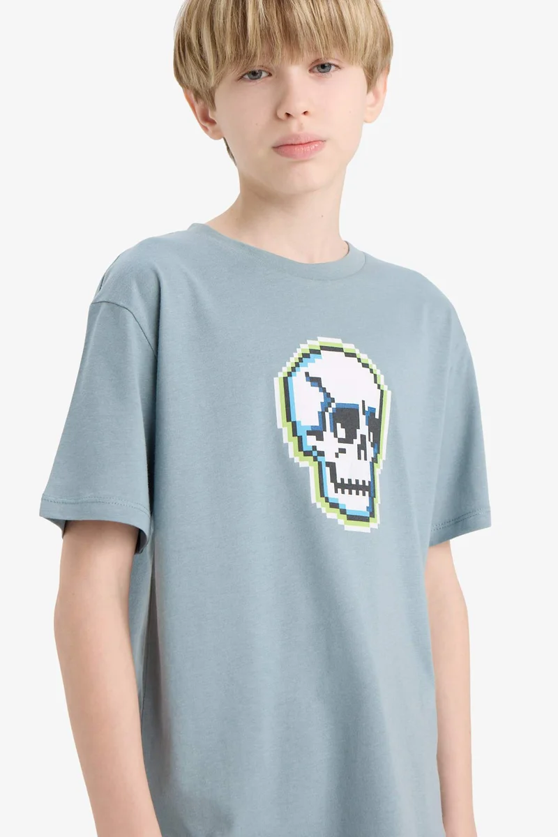 ديفاكتو Boy Crew Neck Printed Short Sleeve T-Shirt