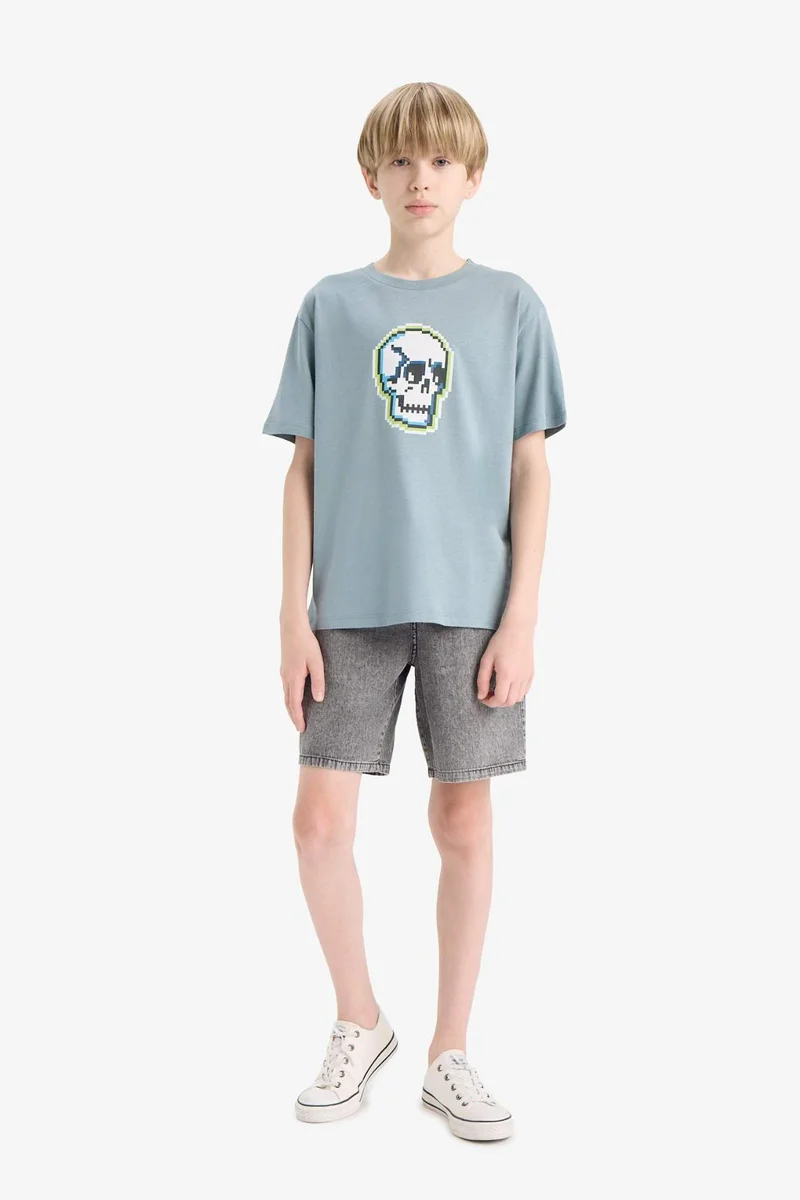ديفاكتو Boy Crew Neck Printed Short Sleeve T-Shirt