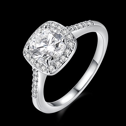 Yuren Eternal Love Women's 18K Rose/White Gold Plated CZ Diamond Engagement Rings Best Promise Rings Anniversary Wedding Bands (Silver, US code 6) - Image 3