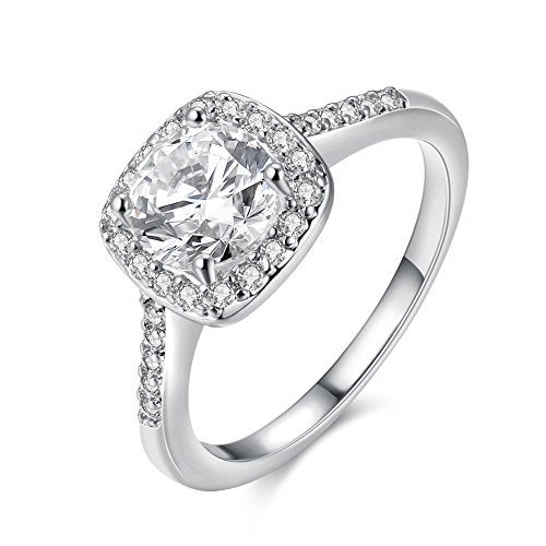 Yuren Eternal Love Women's 18K Rose/White Gold Plated CZ Diamond Engagement Rings Best Promise Rings Anniversary Wedding Bands (Silver, US code 6) - Image 1
