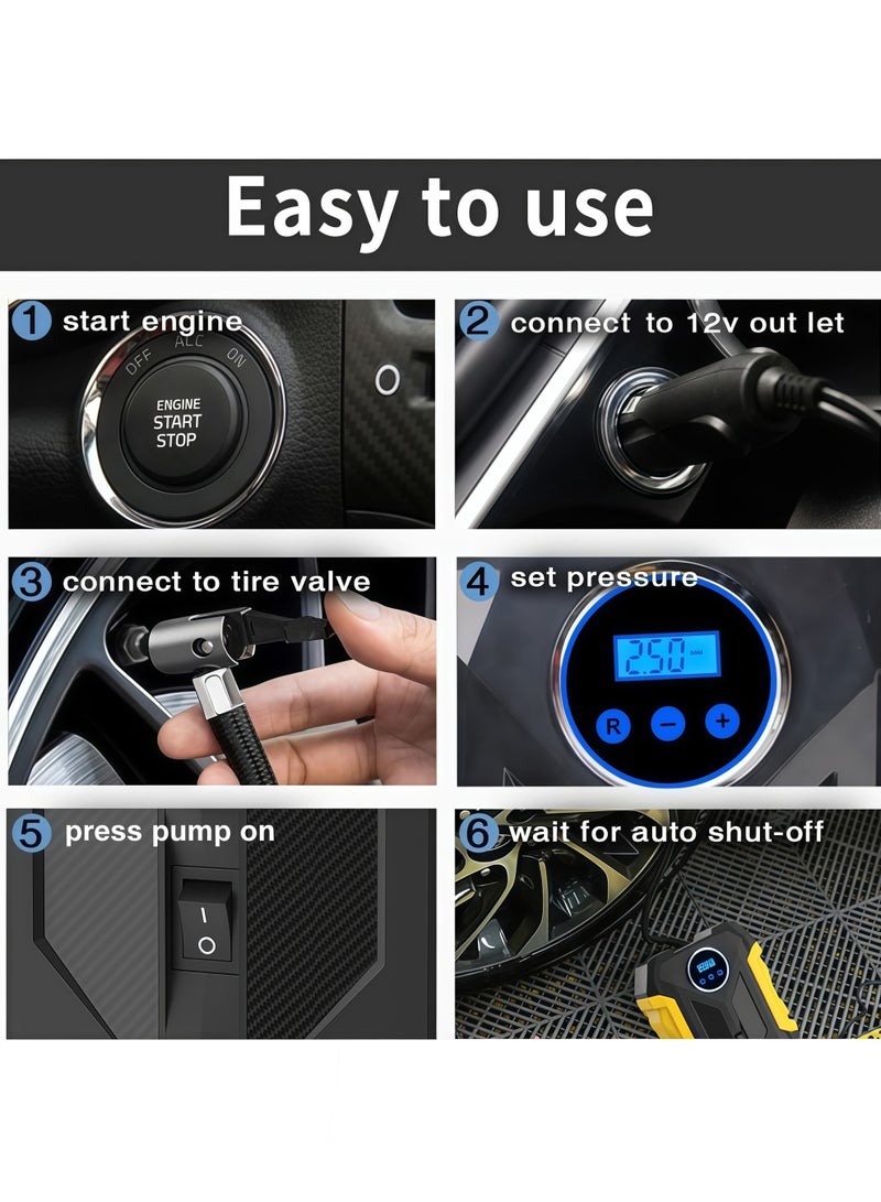 Carsun Digital Air Compressor for Car Auto Pump Portable Tire Inflator with LED Light DC 12V - Image 5