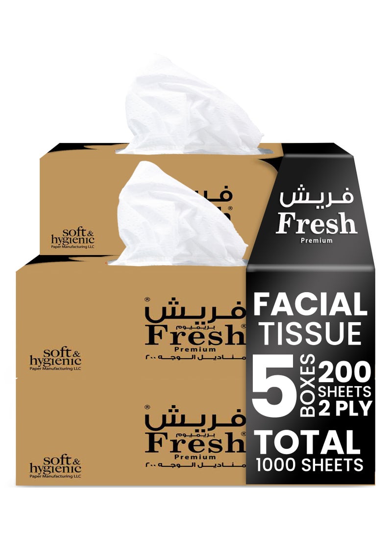 SNH Packing Fresh Facial Tissue 200x2 Ply Sheets Premium Tissue Ultra Soft Comfort Daily Care White Tissue Pack Of 5 - Image 1