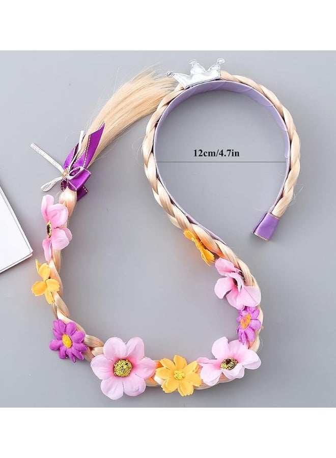 Yosbabe Princess Rapunzel Wig Rapunzel Braid Cosplay Long Hair Wig with Braid Gloves Necklace Dress up Accessories for Girls purple1  - Image 4