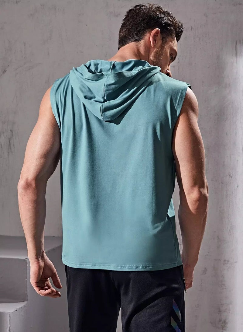 Men Letter Graphic Hooded Sports Tank Top - Image 2
