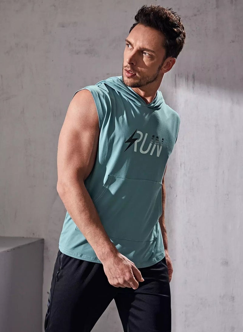 Men Letter Graphic Hooded Sports Tank Top - Image 5