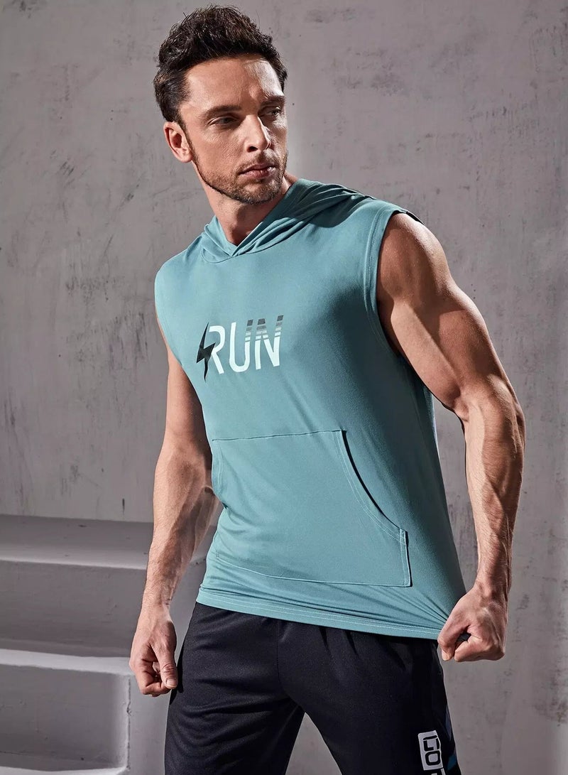 Men Letter Graphic Hooded Sports Tank Top - Image 1