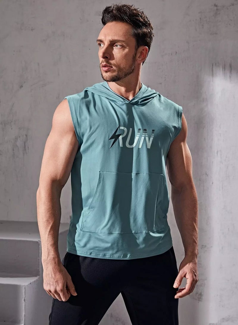 Men Letter Graphic Hooded Sports Tank Top - Image 4