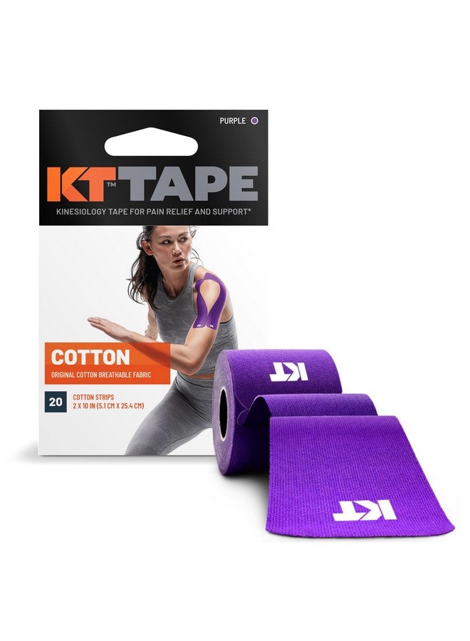 KT Tape, Original Cotton, Elastic Kinesiology Athletic Tape, 20 Count, 10” Precut Strips, Purple - Image 1
