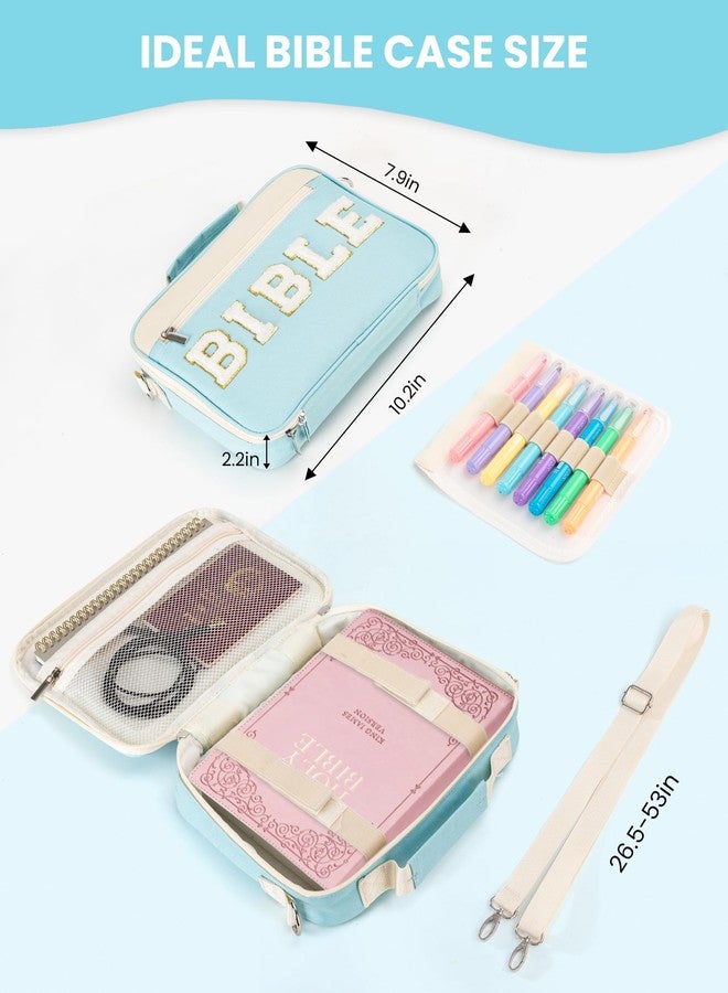 PLOZANO Bible Cover Case for Women, Large Chenille Letter Bible Bag with Shoulder Strap,Blue Bible Carrying Tote Bags for Bible Study Accessories, Gift for Women Lady Teen Grils (Blue) - Image 5