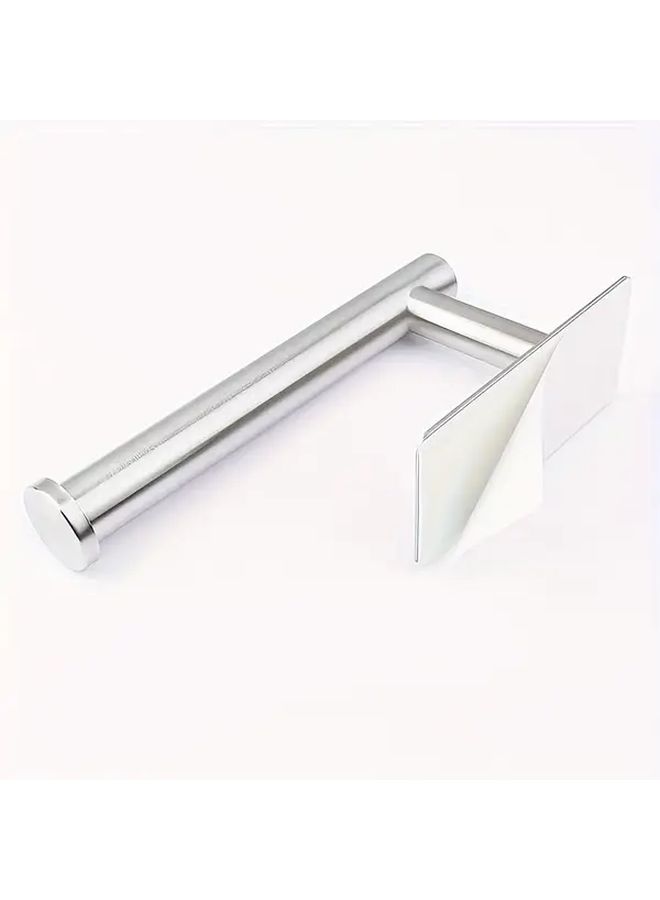 Silvery Stainless Steel Toilet Paper Holder Wall Mounted No Drill Self Adhesive Bathroom Storage Rack - Image 3