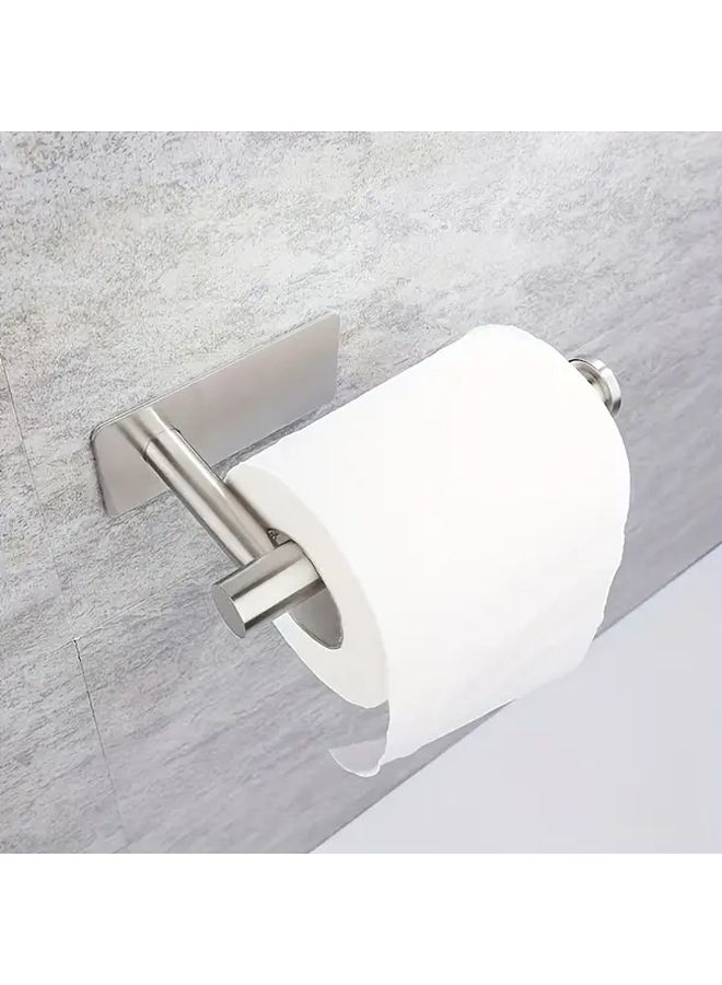 Silvery Stainless Steel Toilet Paper Holder Wall Mounted No Drill Self Adhesive Bathroom Storage Rack - Image 1