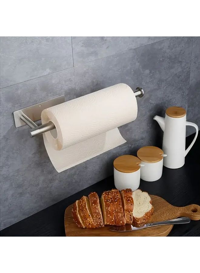 Silvery Stainless Steel Toilet Paper Holder Wall Mounted No Drill Self Adhesive Bathroom Storage Rack - Image 5