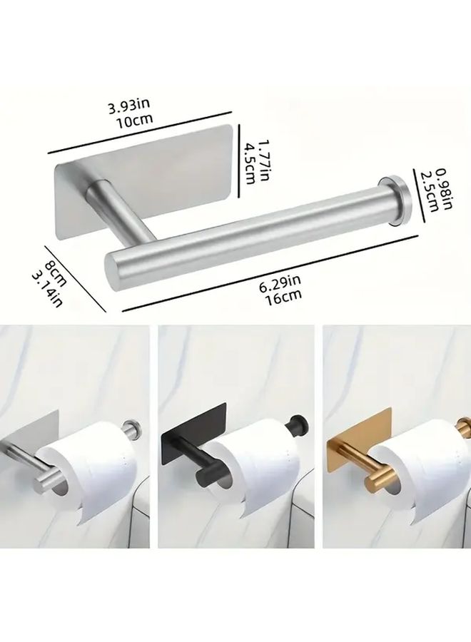 Silvery Stainless Steel Toilet Paper Holder Wall Mounted No Drill Self Adhesive Bathroom Storage Rack - Image 2