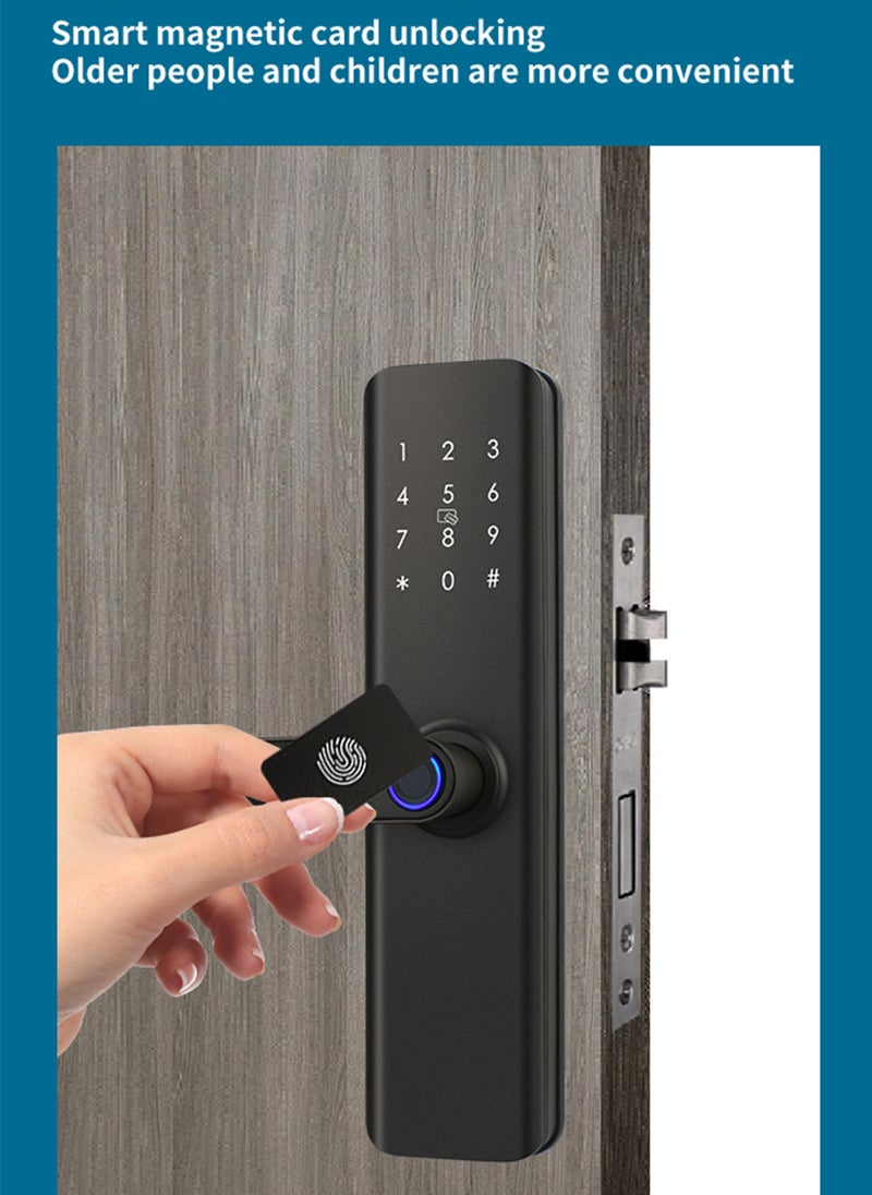 WiFi Smart Fingerprint Electronic Door Lock,Fingerprint/Card/Key/Password/Bluetooth, Suitable for Home, Apartment, Office, Hotel