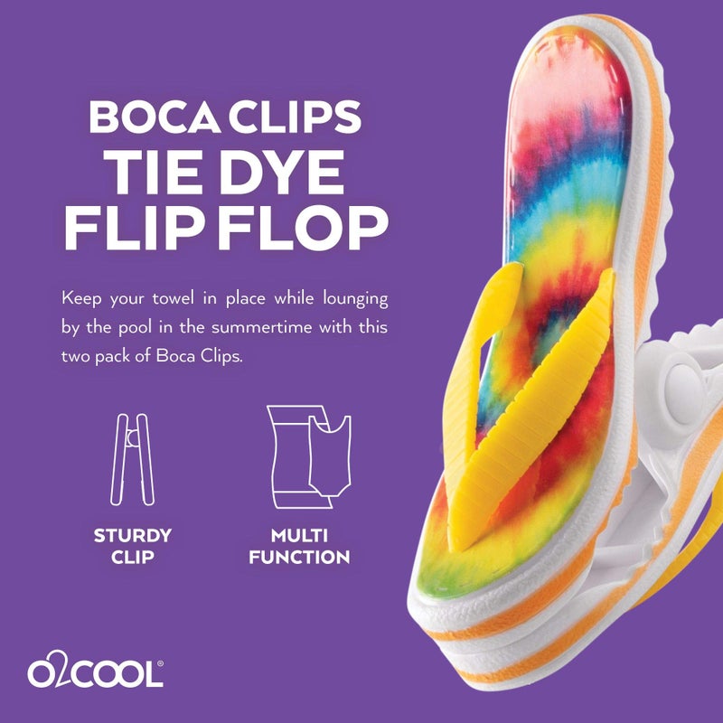 O2COOL Bocaclips - Beach Towel Clips for Beach Chairs, Patio and Pool Accessories - (Tie Dye Flip Flop) 2 Count - Image 3