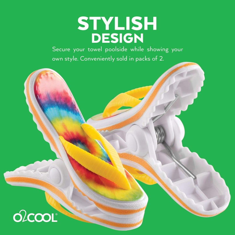 O2COOL Bocaclips - Beach Towel Clips for Beach Chairs, Patio and Pool Accessories - (Tie Dye Flip Flop) 2 Count - Image 4