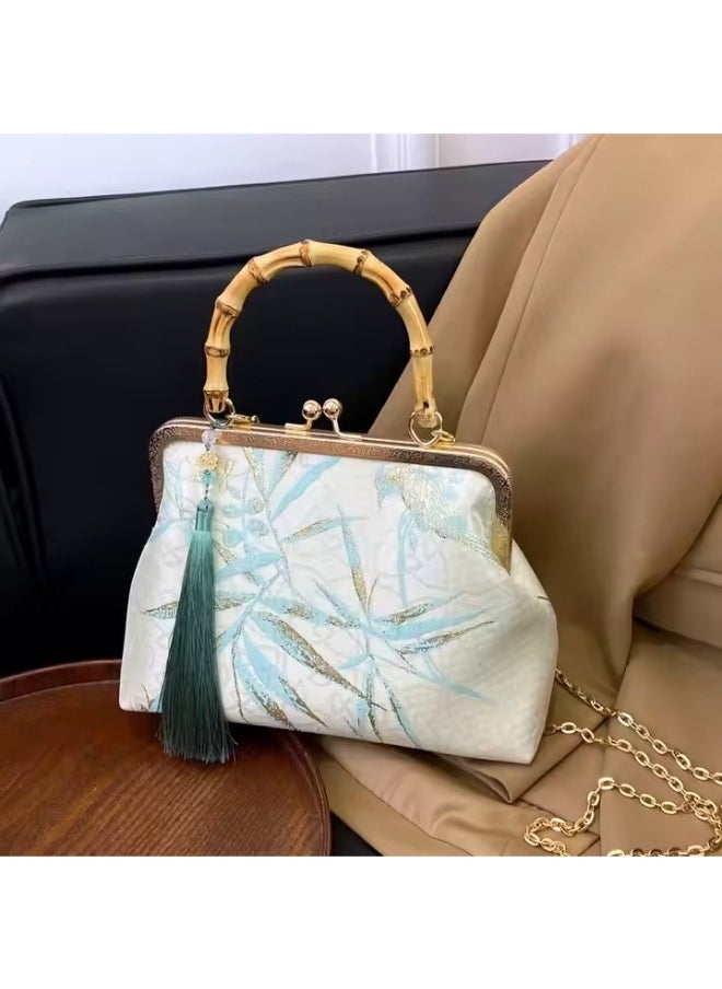 Rup Art Elegant Women’s Handbag – Retro-Inspired Design with Wooden Handle & Golden Hardware, Vintage Shoulder Bag for Stylish Women  - Image 3