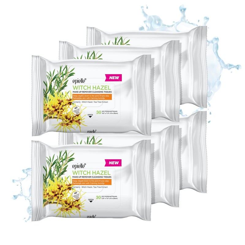 Epielle New Witch Hazel 30ct Makeup Cleansing Wipes Deep Cleans Pores  Refresh Skin with Calming Formula 6 packs